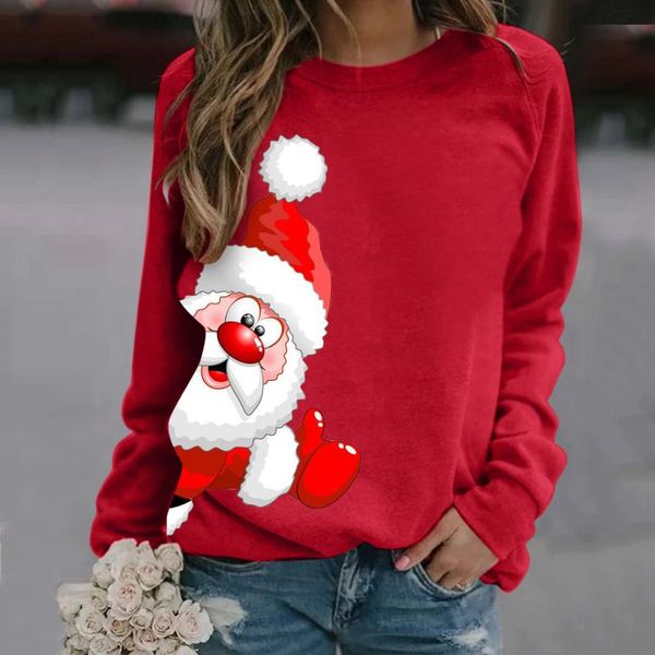 

women's t-shirt christmas t shirt women santa print long sleeve sweatshirt fashion pullover las mujeres sweetshirts ladies xmas tshirt, White