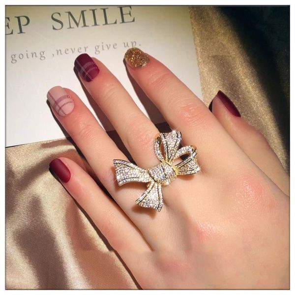 

wedding rings 2021 trendy gold silver color bow ring fashion for girl gift love valentine's day jewelry wholesale moonso, Slivery;golden