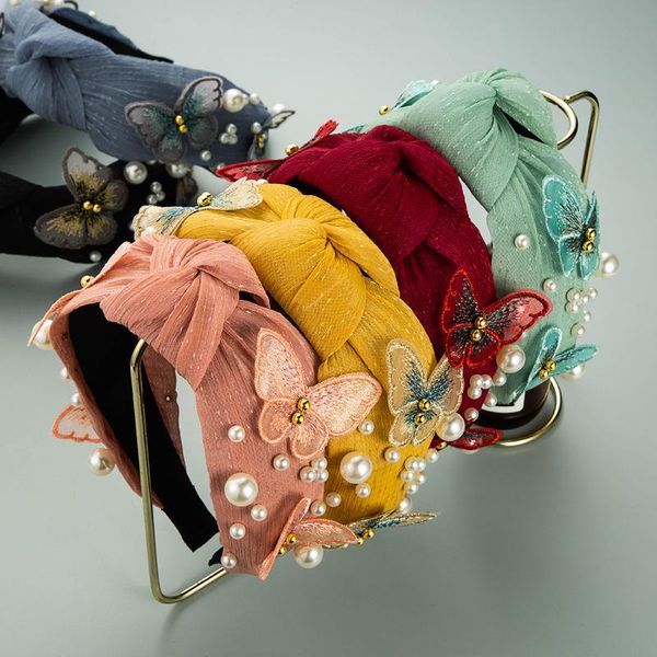 

hair clips & barrettes pearls headbands for women flowers handmade wide solid fabric twist butterfly hairband bezel hoop accessories, Golden;silver