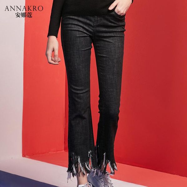 

women's jeans large size micro-la female 2021 irregular nine pants black slim flared, Blue
