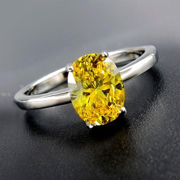 

cluster rings 2021 fashion for women 6*8mm 2ct oval radiant cut citrine silver gemstone wedding birthday fine jewelry gifts, Golden;silver