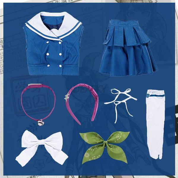 Tema kostüm anime dingronpa v3 öldürme uyum tenko chabashira cosplay kostüm kadın mavi okul üniforma kıyafet elbise denizci takım elbise y0913