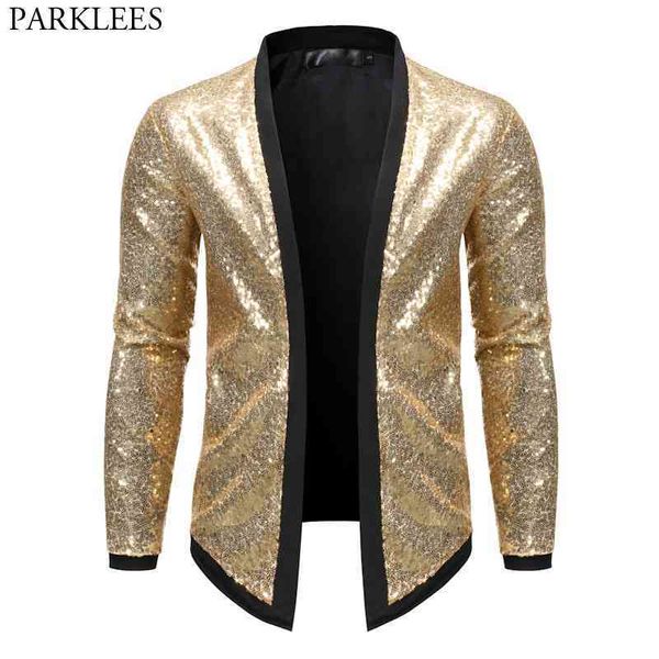 

shiny gold sequin glitter blazer jacket men shawl collar cardign mens stage blazers party prom clothes for singers dancers s-2xl 210522, White;black