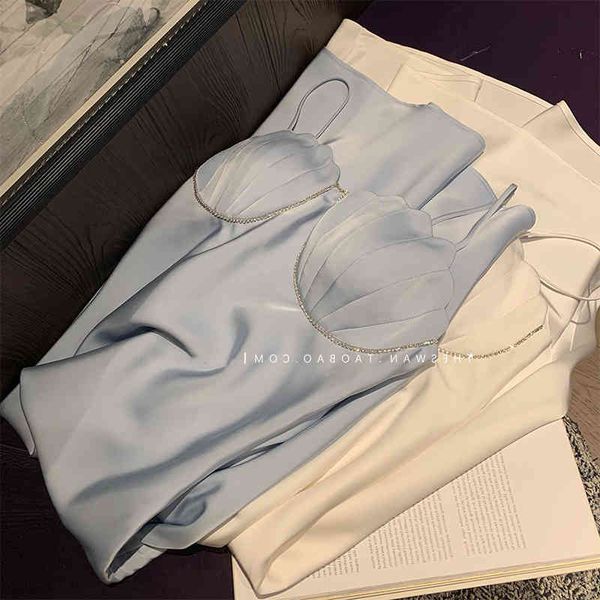 

summer women's suspender tight high waist drs, smooth silk surface, elegant, with shell ee, 2021, Black;gray