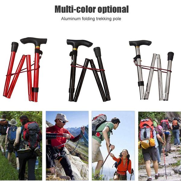 

trekking poles aluminum alloy walking stick t grip adjustable foldable outdoor hiking travel cane mc889