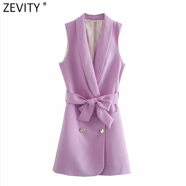 

zevity women fashion double breasted solid color vestido vest dress office ladies casual slim bow sashes chic dresses ds4182 210419, Black;gray