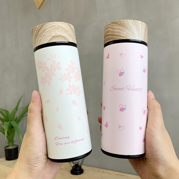 

water bottles wood grain stainless steel vacuum cup han edition little boys and girls pure fresh contracted the glass