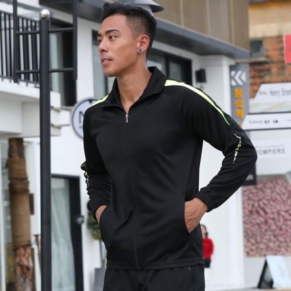

running jackets man jacket fitness striped print zipped cardigan long sleeves windbreaker nylon thin training baseball coat, Black;red
