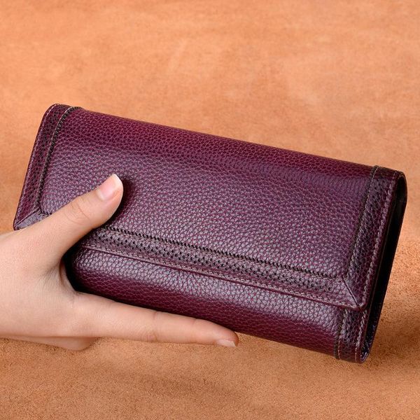 

wallets 2021 wallet long women's leather buckle handbag card bag box, Red;black