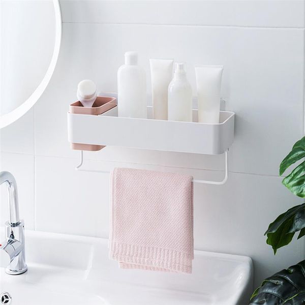 

hooks & rails bathroom shelf rack wall mounted no drill with towel bar storage organizer holder for kitchen living room