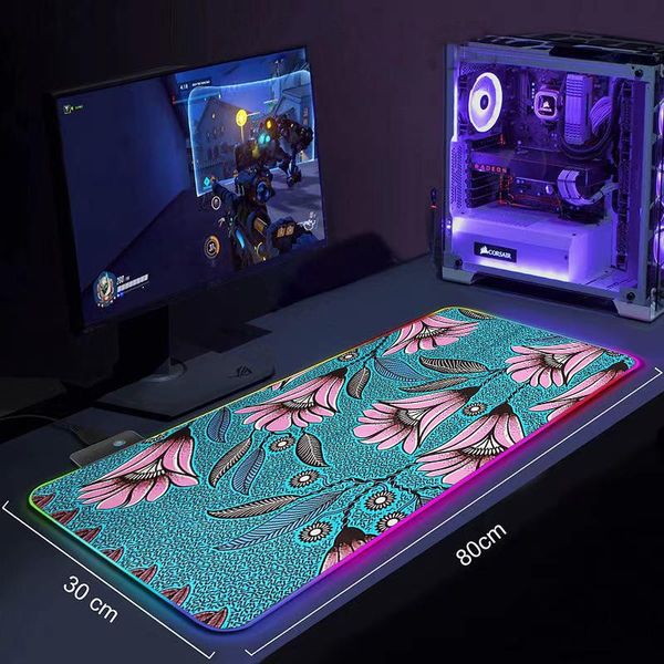 

mouse pads & wrist rests african style fabric print big desk mat rgb large pad gamer computer mousepad led backlight gaming mause
