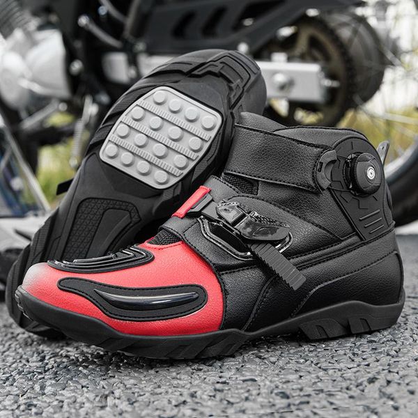 

cycling footwear men motorcycle boots pu leather motorsport riding racing motocross mx shoes motorbike bike speed protective gear, Black