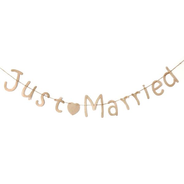 

party decoration just married burlap banner wedding flags hanging