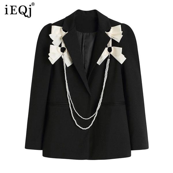 

women's suits & blazers ieqj 2021 autumn winter women design sense black three-dimensional flower decorative pearl chain blazer female, White;black