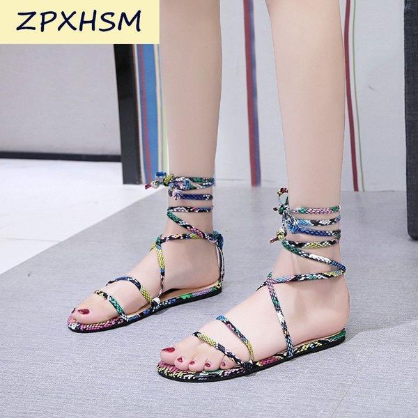 

sandals summer style women flat shoes non-slip cross straps beach flip flops outdoor fashion snakeskin pattern woman j2km, Black