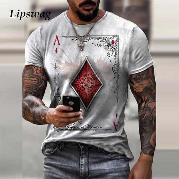

men's t-shirts 2021 streetwear fashion poker card printing short sleeve t shirts harajuku mens tee casual o-neck men summer 3xl, White;black