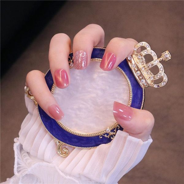

false nails 24pcs finger nail pink wear short paragraph fashion manicure patch save time wearable tn, Red;gold