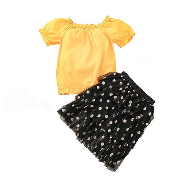 

clothing sets 2-6years summer cute kids girls clothes ruffles short sleeve t shirts sunflowers printed lace layered skirts, White