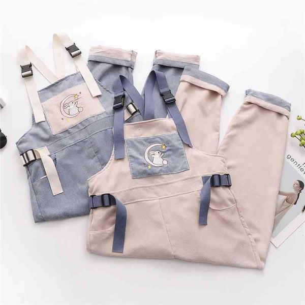 

women's pants & capris harajuku kawaii cargo women bunny cartoon vintage overalls female cute casual corduroy strap trousers teen, Black;white