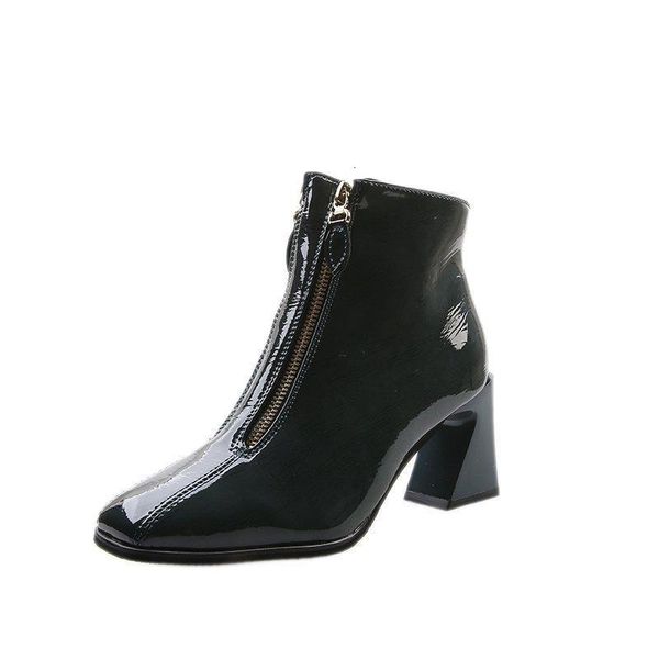 

boots woman flat women's rubber shoes rain winter footwear boots-women leather booties zipper luxury designer round toe 3k5n, Black
