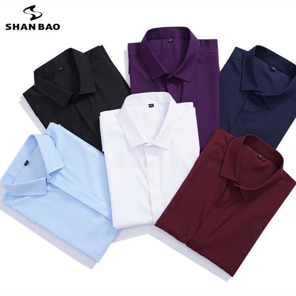 

shan bao summer brand lightweight loose short sleeve shirt dark fly business casual men's plus size stretch brand shirt 210531, White;black