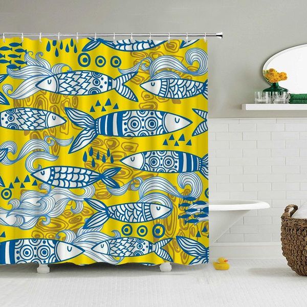 

cartoon lovely fish 3d shower curtains bathroom waterproof child fabric printing bath screen mat