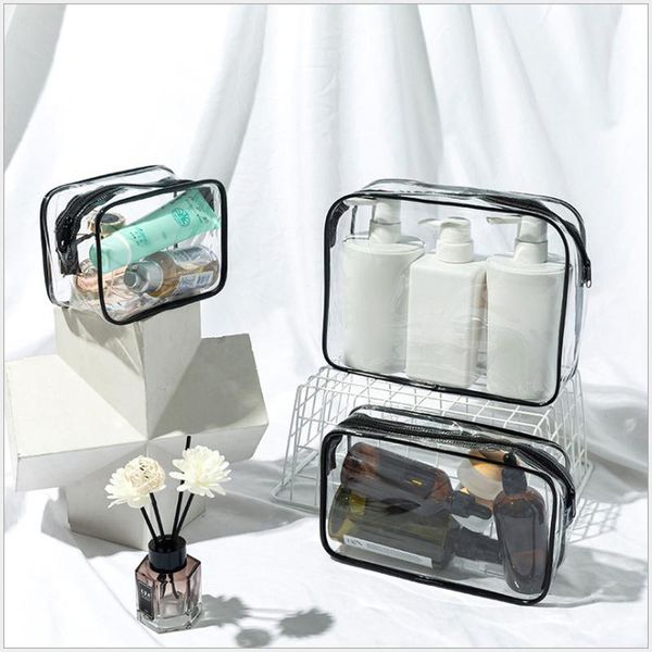 

storage bags 2021 pvc cosmetic women transparent clear black zipper makeup bag organizer travel accessories make up tote handbags case