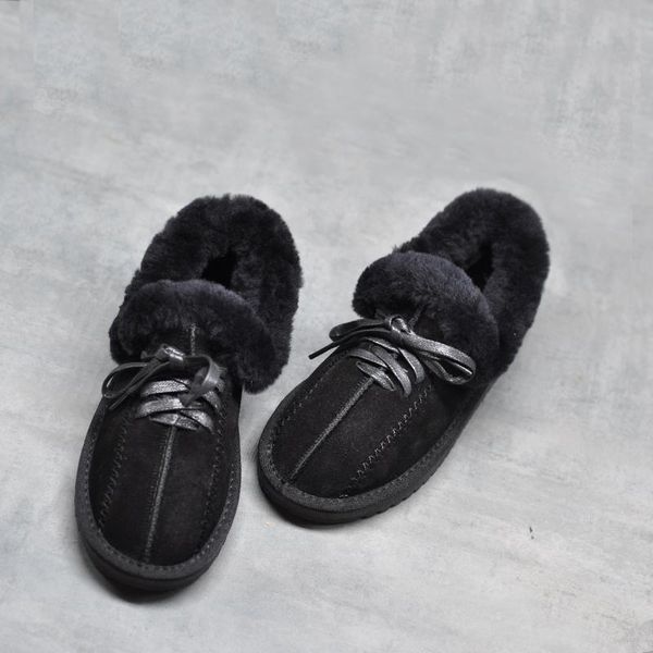 

boots artmu original winter snow women shoes genuine leather plush warm short handmade flats woman girl casual, Black