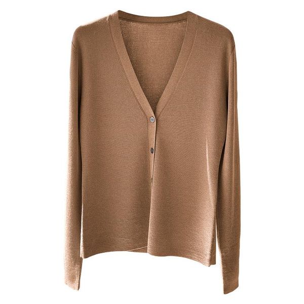 

women's knits & tees shuchan 100% natural silk cardigan women v-neck single breasted spring/autumn a-straight korean fashion sw, White