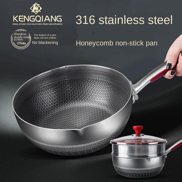 

desk & table clocks 316 stainless steel household small wok non-stick cookware frying steaming and multipurpose auxiliary pot pan