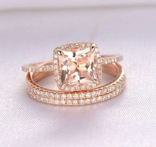 

luxury rose gold color cushion wedding ring set for women lady anniversary gift jewelry bulk sell black friday r5872 cluster rings, Golden;silver
