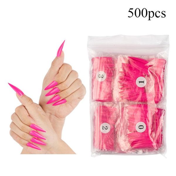 

false nails 500pcs solid color long extra full wrap nail art decoration extension diy manicure high quality, Red;gold