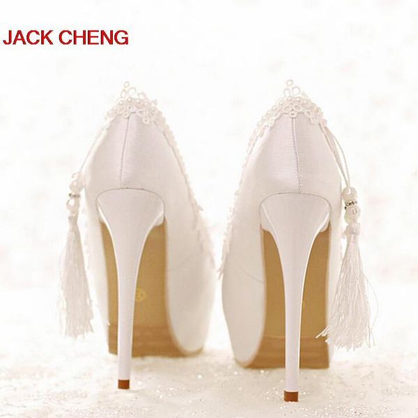 

dress shoes spring and summer white lace formal bridal sweetness high heels wedding party satin shose prom pumps, Black