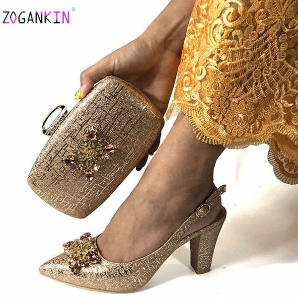 

dress shoes concise arrivals 2021 italian style women and bag to match in champagne color comfortable heels for party, Black
