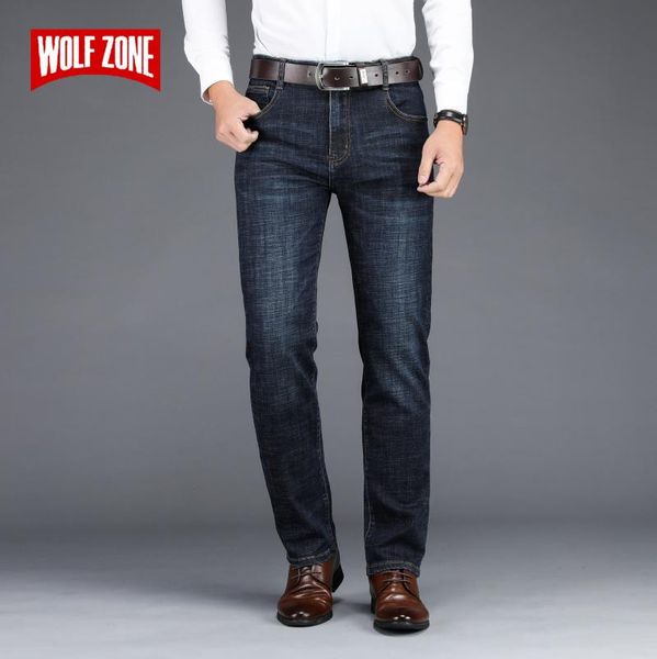 

autumn winter mens jeans full length casual stretch trousers fashion classic straight men pants men's, Blue