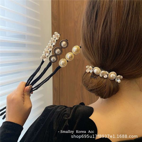 

hair rubber bandshair bandskorean net red style ball head curler lovely elegant lazy pearl petal hair braider hairring girl, Pink