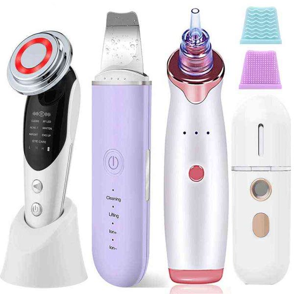 

face care devices 2022 ems led light therapy skin massager ultrasonic scrubber electric blackhead remover nano spray steamer 220211