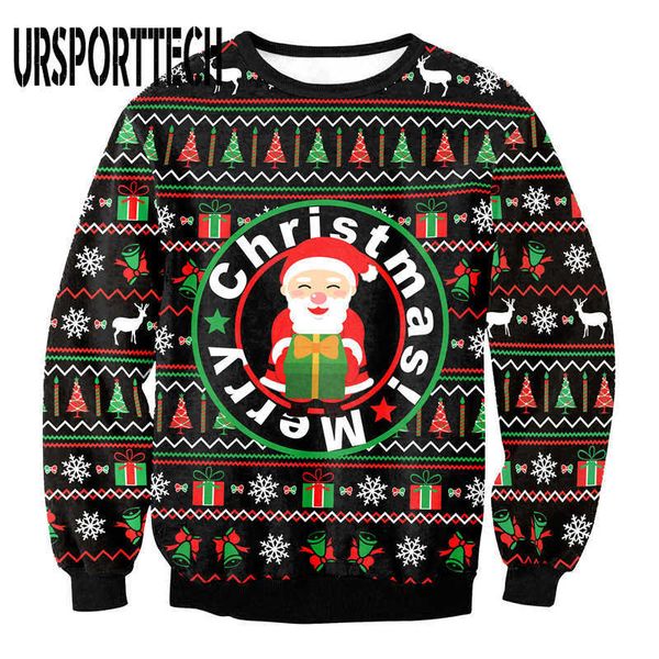 

ugly christmas sweaters men women holiday christmas tree reindeer snowflakes sweater pullover jumpers 3d funny xmas sweatshirts 210528, White;black