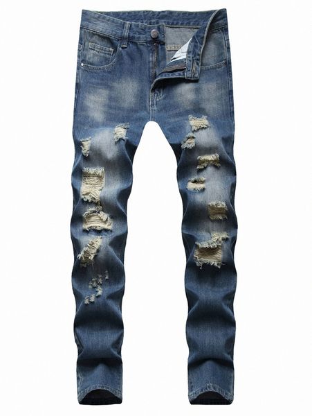 

men medium wash ripped detail jeans z2de#, Blue