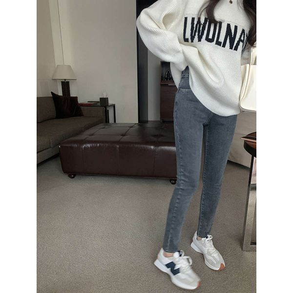 

tight legged women's autumn and winter version thin legs long pencil pants wash water make old little, Blue