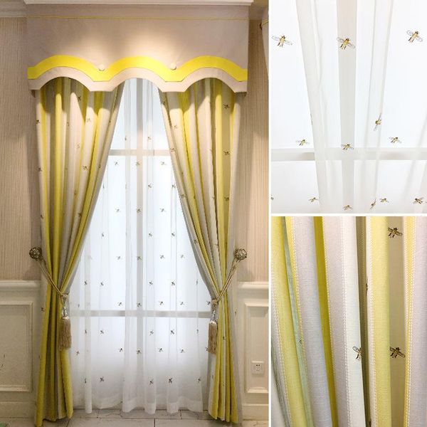 

curtain & drapes embroidered cartoon yellow-white striped cotton linen galaxian curtains for children's room boys and girls bedroom liv