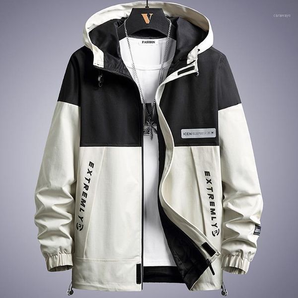 

men's jackets spring autumn men windbreaker jacket streetwear black khaki patchwork outerwear hooded coat man big size casual 8xl, Black;brown