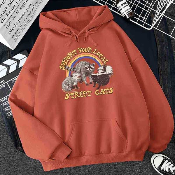 

support your local cats print women hoodie cartoons crewneck clothing vintage losse sweatshirt street hip hop hoody womens, Black