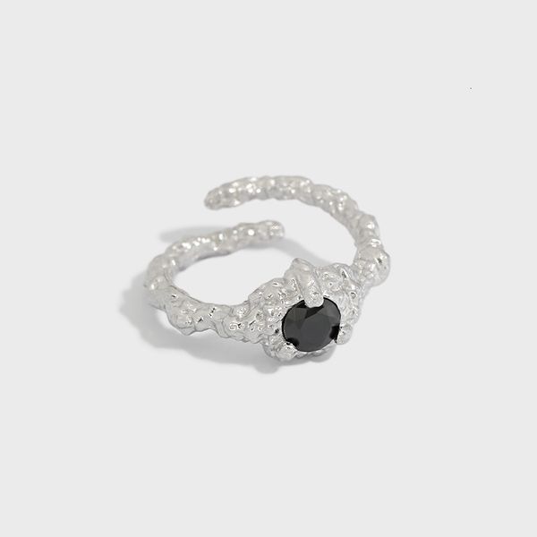 

pure silver s925 cold wind korean irregular concave convex lava black zircon ring versatile open silver ring