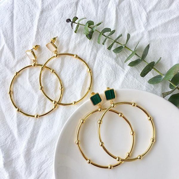 

stud big loop pendant earrings for women fashion green malachite statement jewelry drop, Golden;silver