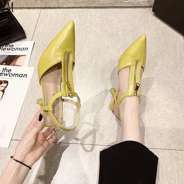 

sandals summer sandal women's mulles shoes casual front zip solid pointed toe thin heel zapatillas mujer casa sapatos femininos, Black