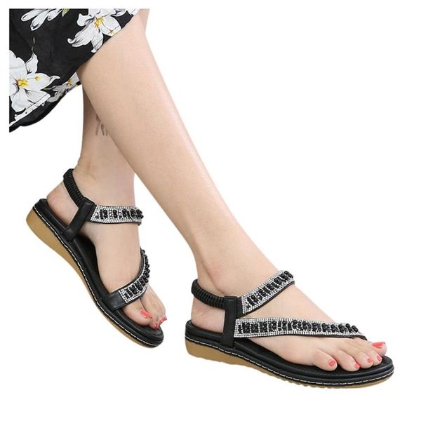 

sandals summer women ladies girls crystal pearl flip flops beach shoes gladiator sandalias mujer 2021verano plataforma#3, Black