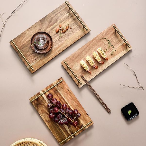 

kitchen storage & organization japanese style wooden tray natural acacia wood binaural sushi steak plate dessert pizza rectangular restauran