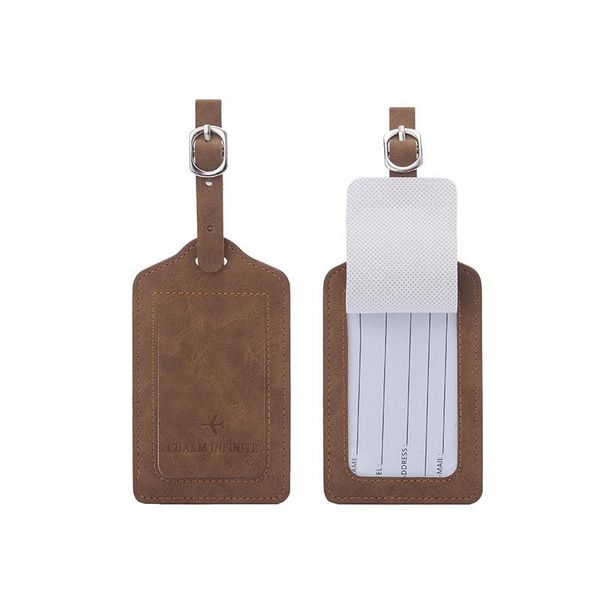 

card holders portable pu leather suitcase luggage tag baggage boarding name id address tags label bag pendant handbag travel accessories, Brown;gray