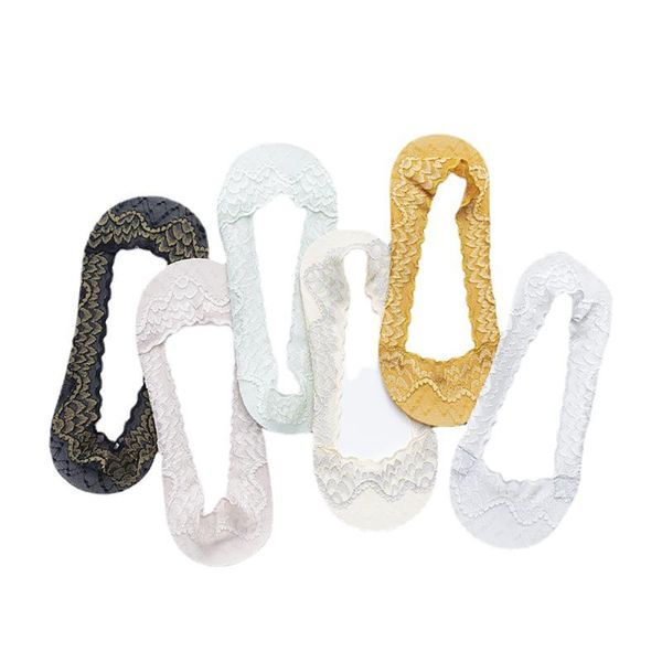 

socks & hosiery summer ladies lace cotton thin boat silicone non-slip girl low ankle embroidered breathable sock slippers, Black;white